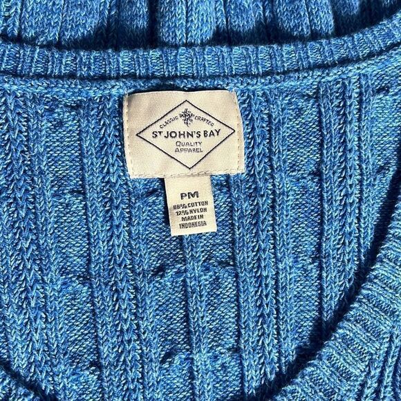St John's Bay Womens Cable Knit Sweater V Neck Pullover Blue Size Petite Medium - Picture 4 of 9